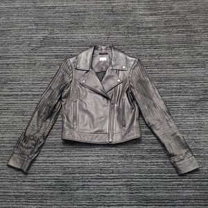 Ecru Charcoal Leather Biker Jacket
